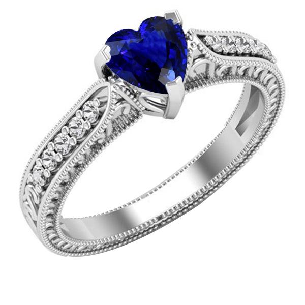 Edelstein Ring Herz Blauer Saphir Schmuck Milgrain Schaft 2 Karat - harrychadent.de