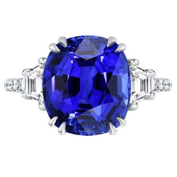 Edelstein Ring Oval Saphir Trapez & Pave Set Aus der Erde Abgebauter Natürlicher Diamanten 5,50 Karat