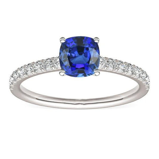 Edelstein Ring Saphir im Kissenschliff 2,50 Karat Fishtail Set Diamanten - harrychadent.de