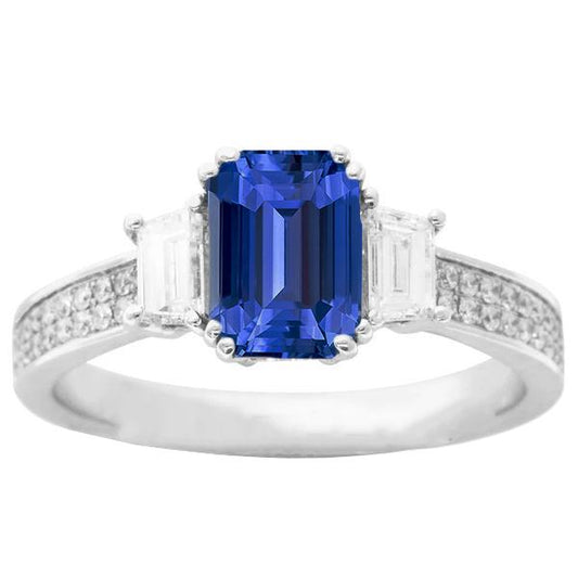 Edelstein Ring Smaragd Saphir 4,50 Karat Trapez & Runde Diamanten - harrychadent.de