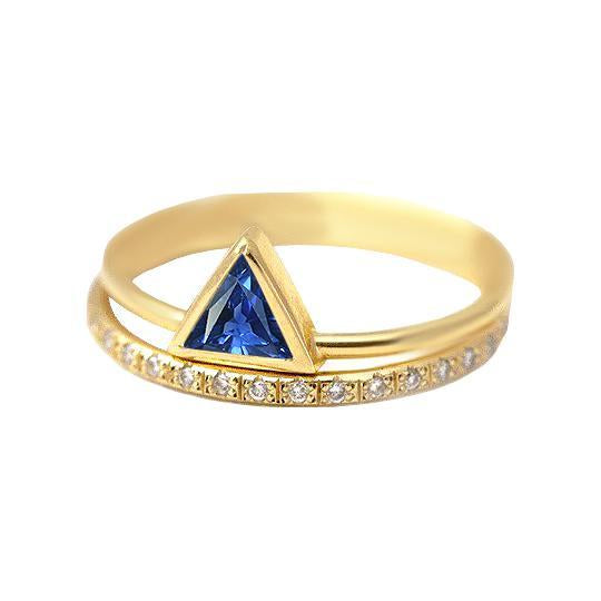 Edelstein Ring Trillion Lünette Set Blauer Saphir 1 Karat Diamanten Gold - harrychadent.de