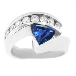 Edelstein Ring Trillion Saphir Kanal besetzt Aus der Erde Abgebauter Natürlicher Diamanten 1,50 Karat