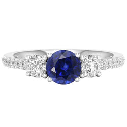 Edelstein Runder Saphir Ring 3 Steinstil Aus der Erde Abgebauter Natürlicher Diamanten 6,50 Karat Gold