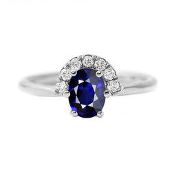 Edelstein Schmuck Oval Blauer Saphir & Aus der Erde Abgebauter Natürlicher Diamant Ring 2,50 Karat