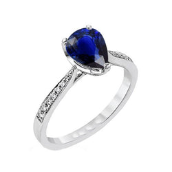 Edelstein Schmuck Ring Birne Tiefblauer Saphir & Aus der Erde Abgebauter Natürlicher Diamanten 2.50 Karat