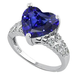 Edelstein Schmuck Ring Herz Ceylon Saphir mit Aus der Erde Abgebauter Natürlicher Diamanten 4 Karat