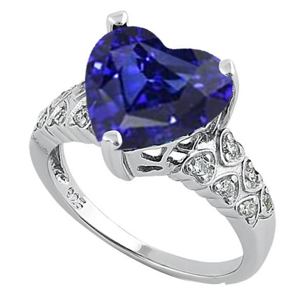 Edelstein Schmuck Ring Herz Ceylon Saphir mit Diamanten 4 Karat - harrychadent.de