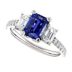 Edelstein Smaragd Blue Saphir Ring 3 Steinstil & Aus der Erde Abgebauter Natürlicher Diamanten 4 Karat