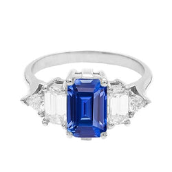 Edelstein Smaragdblauer Saphir Ring 2,50 Karat Aus der Erde Abgebauter Natürlicher Diamant Goldschmuck