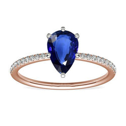 Edelstein Solitär Blauer Saphir Ring & Pave Set Aus der Erde Abgebauter Natürlicher Diamant 3,50 Karat
