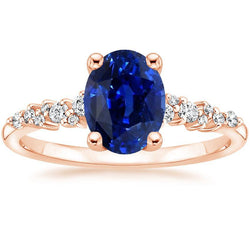 Edelstein-Solitärring mit Aus der Erde Abgebauter Natürlicher Diamantakzenten Blauer Saphir 4 Karat