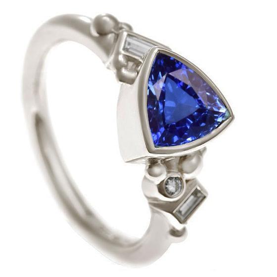 Edelstein Trillion Lünette Set Blauer Saphir Ring 2 Karat Baguette Diamanten - harrychadent.de