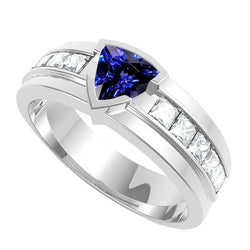 Edelstein Trillion Saphir Ring 1,50 Karat Kanalset Aus der Erde Abgebauter Natürlicher Diamanten