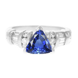Edelstein Trillion Saphir Ring Baguette & Runde Aus der Erde Abgebauter Natürlicher Diamanten 2,50 Karat