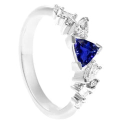 Edelstein Trillion V Prong Blauer Saphir & Diamant Ring 1 Karat