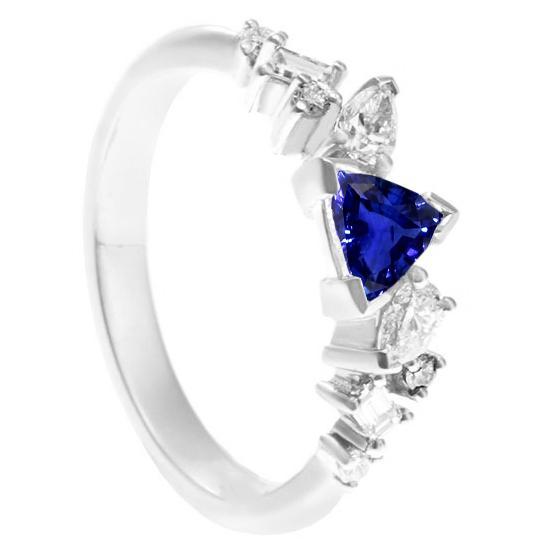 Edelstein Trillion V Prong Blauer Saphir & Diamant Ring 1 Karat - harrychadent.de