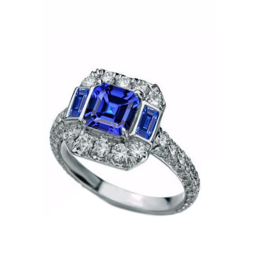 Edelsteinring Asscher & Smaragd Saphir Diamantschmuck 4,50 Karat - harrychadent.de