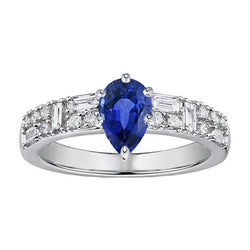 Edelsteinring Birne Blauer Saphir 3 Karat Marquise & Runde Diamanten