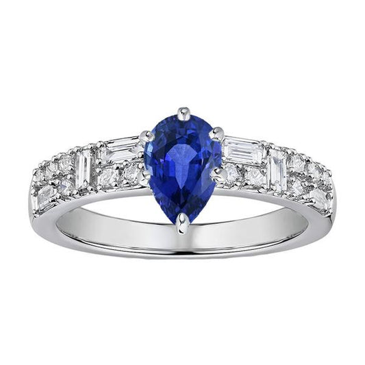 Edelsteinring Birne Blauer Saphir 3 Karat Marquise & Runde Diamanten - harrychadent.de