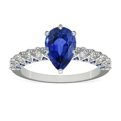 Edelsteinring Birne mit rundem blauen Saphir & Diamantakzenten 3 Karat