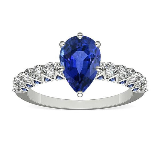 Edelsteinring Birne mit rundem blauen Saphir & Diamantakzenten 3 Karat - harrychadent.de