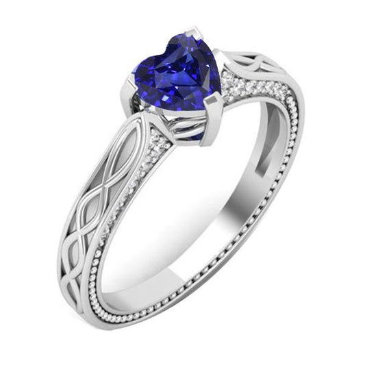 Edelsteinring Herz Blauer Saphir Antik-Stil 1,25 Karat Diamanten - harrychadent.de