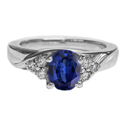 Edelsteinring Ovalschliff Blauer Saphir & Aus der Erde Abgebauter Natürlicher Diamanten 3 Karat Weißgold