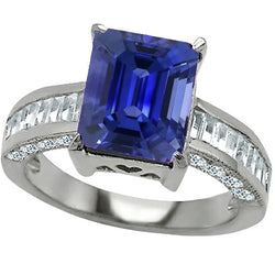 Edelsteinring Smaragd Saphir Baguette & Runde Aus der Erde Abgebauter Natürlicher Diamanten 4,50 Karat