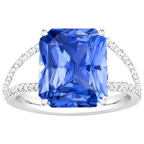 Edelsteinring Strahlend blauer Saphir mit geteiltem Schaft runder Diamant 5 Karat - harrychadent.de
