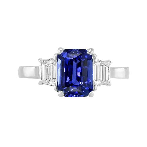Edelsteinring blauer Saphir strahlend & trapezförmiger Diamant 2.50 Karat - harrychadent.de