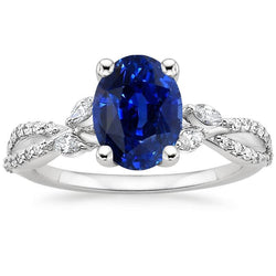 Edelsteinring mit Aus der Erde Abgebauter Natürlicher Diamantakzenten Blauer Saphir 4 Karat