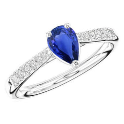 Edelsteinschmuck Blauer Saphir Ring Birne & Aus der Erde Abgebauter Natürlicher Diamanten 2,50 Karat