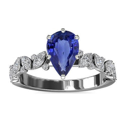 Edelsteinschmuck Blauer Saphir Ring Marquise & Runde Aus der Erde Abgebauter Natürlicher Diamanten 3 Karat