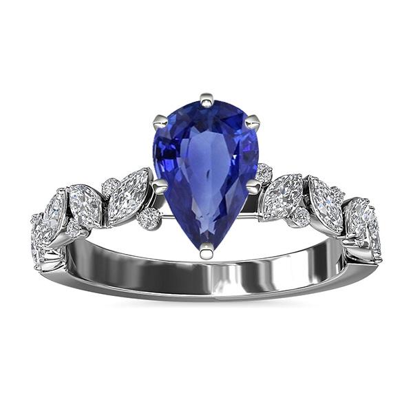 Edelsteinschmuck Blauer Saphir Ring Marquise & Runde Diamanten 3 Karat - harrychadent.de