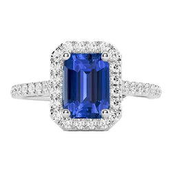 Edelsteinschmuck Halo Sri Lanka Saphir-Aus der Erde Abgebauter Natürlicher Diamant-Ring 4,50 Karat