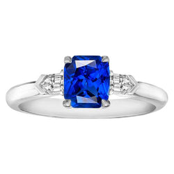 Edelsteinschmuck Strahlender Saphir & Baguette Aus der Erde Abgebauter Natürlicher Diamantring 1,75 Karat