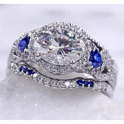 Ehering Set Diamant Blauer Saphir 5 Karat Damen Schmuck