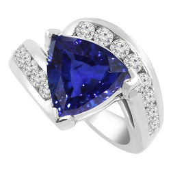 Fancy Damen Ring Trillion Saphir Runder Kanal besetzt Aus der Erde Abgebauter Natürlicher Diamanten 4 Karat