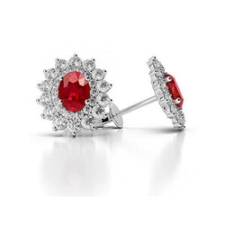 Flower Style 6 Karat Roter Rubin Mit Aus der Erde Abgebauter Natürlicher Diamanten Ohrstecker Weißgold
