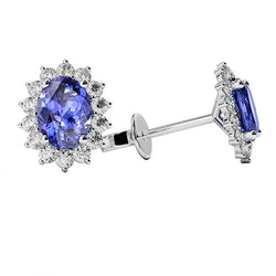 Flower Style Ohrstecker 6,40 Karat Tansanit Aus der Erde Abgebauter Natürlicher Diamanten Gold 14K