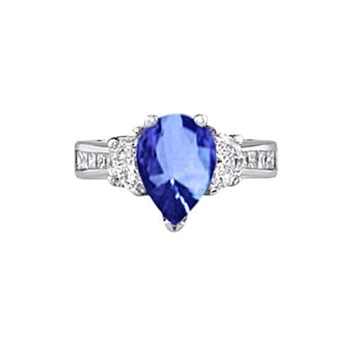 Funkelnd 3.30 ct. Birne Ceylon Saphir Aus der Erde Abgebauter Natürlicher Diamanten Ring Weißgold 14K