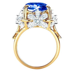 Funkelnd Cushion Ceylon Saphir Aus der Erde Abgebauter Natürlicher Diamant Ring 7.81 Kt Gelbgold 14K
