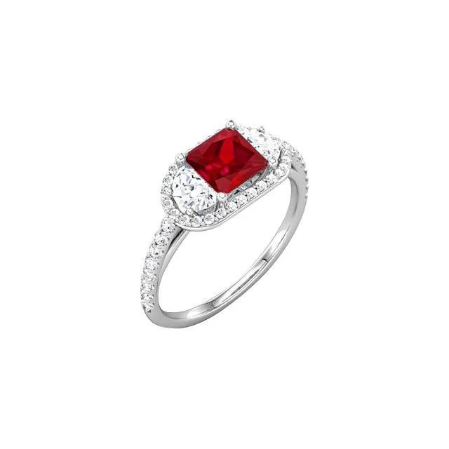 Funkelnder 3 Karat Prinzessin Red Ruby Three Stone Style Ring WG 14K