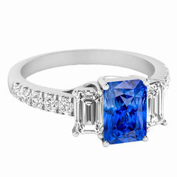 Funkelnder Diamant Blauer Saphir Ring 3,50 Karat Runde Smaragdsteine
