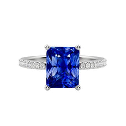 Funkelnder Aus der Erde Abgebauter Natürlicher Diamant-Saphir-Verlobungsring Radiant Cut Gold 3 Karat