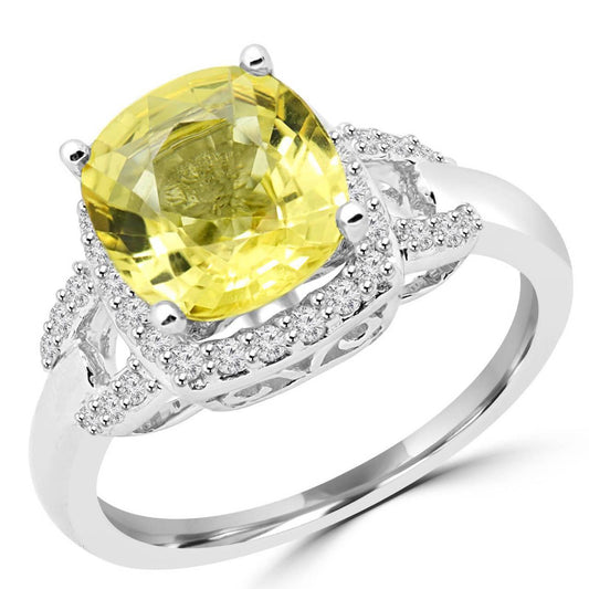 Gelber Saphir und Aus der Erde Abgebauter Natürlicher Diamanten 4 Karat Ring Weißgold 14K