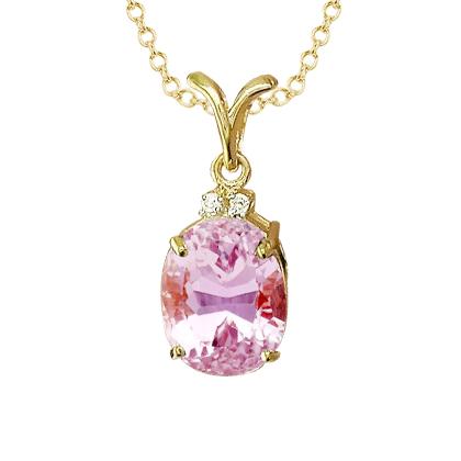 Gelbgold 14K Rosa Oval 12.15 Karat Kunzit mit Diamantanhänger - harrychadent.de