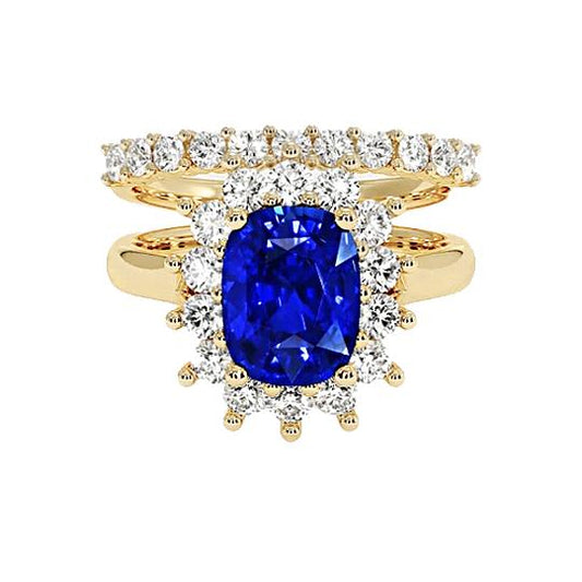 Gelbgold-Ceylon-Saphir-Ring mit Diamantakzenten 7,50 Karat - harrychadent.de