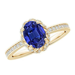 Gelbgold Aus der Erde Abgebauter Natürlicher Diamant Halo Ring Oval Cut Ceylon Saphir Neu 5,50 Karat