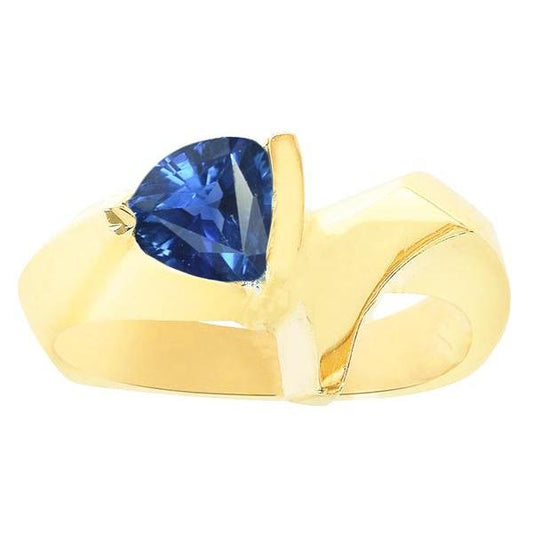 Gelbgold Edelstein Ring Trillionenförmiger Ceylon Saphir 1 Karat - harrychadent.de
